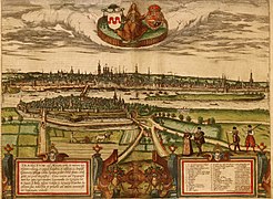 Maastricht på en gravure af Simon de Bellomonte, 1500-tallet