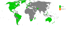 Land hvor Karen er mye brukt som kvinnenavn (grønt) og mannsnavn (oransje).