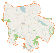 Mapa konturowa powiatu pyrzyckiego, blisko centrum na prawo znajduje się punkt z opisem „Myśliborki”