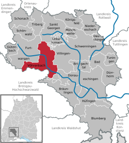 Poziția orașului Vöhrenbach pe harta districtului Schwarzwald-Baar-Kreis