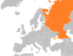 Map indicating locations of Donetsk People's Republic and Russia