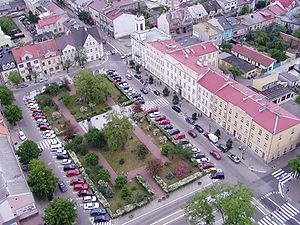 Ostrolenkas centrālais laukums (Juzefa Bema laukums) no putna lidojuma