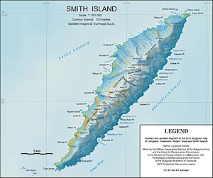 Karte von Smith Island mit dem Rupite-Gletscher (Mitte)