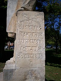 Closeup of the writing on the Garfield statue