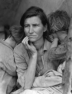 Florence Owens Thompson es veu a la foto «Destitute Pea Pickers a Califòrnia. Mare de set fills», per Dorothea Lange