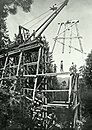 Construction of a railroad trestle.