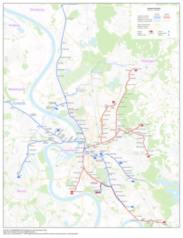 Netwerkkaart van de Stadtbahn van Düsseldorf