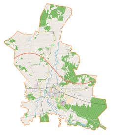 Mapa konturowa gminy Wieruszów, blisko centrum u góry znajduje się punkt z opisem „Cieszęcin”