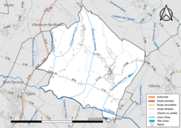 Carte en couleur présentant le réseau hydrographique de la commune