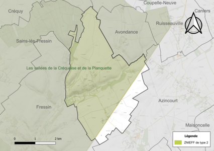 Carte de la ZNIEFF de type 2 sur la commune.