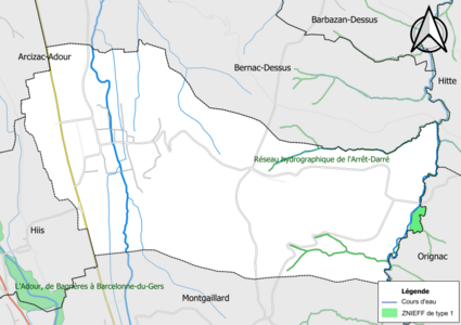 Carte de la ZNIEFF de type 1 sur la commune.