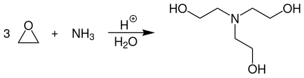 Industrielle Synthese von Triethanolamin durch Umsetzung von Ethylenoxid und Ammoniak in Gegenwart eines sauren Katalysators und Wasser in der Flüssigphase