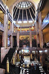 Interior of the Palacio de Bellas Artes (Palace of Fine Arts) in Mexico City, Mexico (1934)