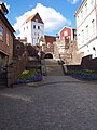 L'Escalier des Moines avec L'Église de la Sainte-Croix au fond.