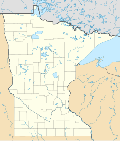 Mapa konturowa Minnesoty, na dole znajduje się punkt z opisem „Lakeville”