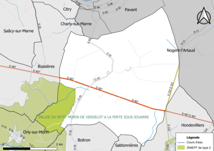 Carte des ZNIEFF de type 2 de la commune.