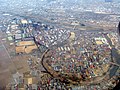 郡山市郊外を流れる阿武隈川、河川改修前の河道跡が残る。