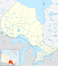 Mapa konturowa Ontario, w centrum znajduje się punkt z opisem „White River”