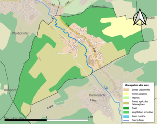 Carte en couleurs présentant l'occupation des sols.