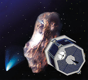 The CONTOUR spacecraft approaches the coma of a comet, while another comet is visible in the background.