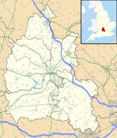 Mapa konturowa Oxfordshire, na dole znajduje się punkt z opisem „Didcot”