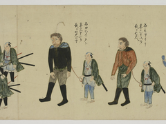 Vassili Golovnine et des membres de son équipage faits prisonniers par les Japonais de 1811 à 1813.