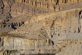 Cave dwellings in the cliffs of Chhusang.