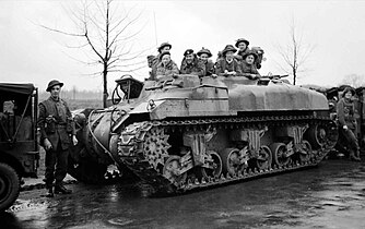 Infantry of the 53rd (Welsh) Division in a Ram Kangaroo of the 49th Armoured Personnel Carrier Regiment, on the outskirts of Ochtrup, Germany, 3 April 1945