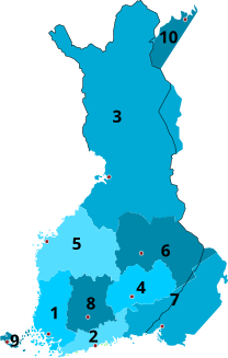 1921   1 Turku and Pori   2 Uusimaa   3 Oulu   4 Mikkeli   5 Vaasa   6 Kuopio   7 Viipuri   8 Tavastia   9 Åland 10 Petsamo