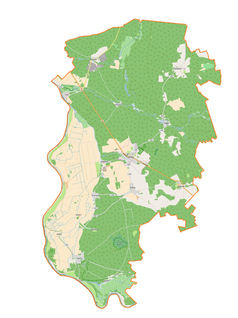 Mapa konturowa gminy Cybinka, u góry nieco na lewo znajduje się punkt z opisem „Maczków”