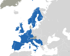 A coloured map of the countries of Europe