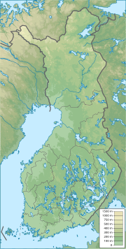 Mapa konturowa Finlandii, na dole znajduje się punkt z opisem „źródło”, natomiast blisko dolnej krawiędzi znajduje się punkt z opisem „ujście”