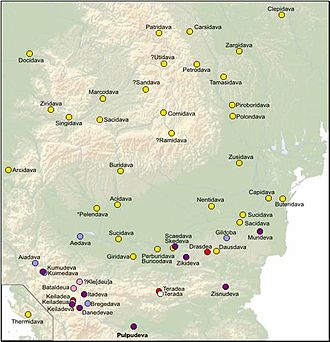 Onomastic range of some towns with the dava ending