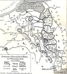 Carte montrant le déploiement allemand le long des frontières avec la Belgique et la France.