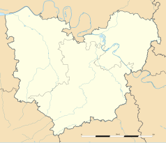 Mapa konturowa Eure, blisko centrum u góry znajduje się punkt z opisem „Vraiville”