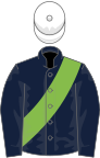 Dark blue, light green sash, white cap