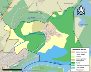 Carte en couleurs présentant l'occupation des sols.