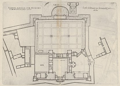 Plán místa, vyrytý Jacquesem Androuetem du Cerceauem pro jeho druhý díl Les Plus Excellents Bastiments de France (1579)