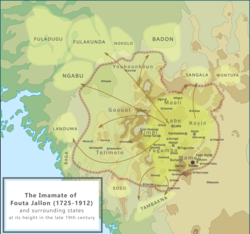 Map of the Imamate of Futa Jallon and its tributaries at its height