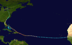 1928 Okeechobee hurricane track. Uses the color scheme from the Saffir-Simpson Hurricane Scale