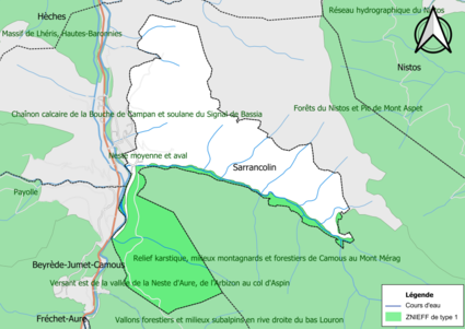 Carte des ZNIEFF de type 1 sur la commune.