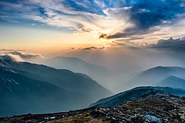 Coucher de soleil dans le Langtang