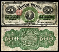 $500 Legal Tender note, Series 1862–63, Fr.183c, depicting Albert Gallatin.