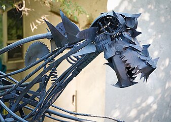 Dinosaur metal sculpture