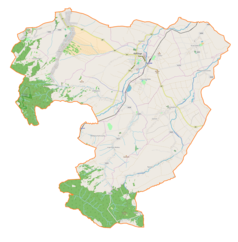 Mapa konturowa gminy Kańczuga, u góry nieco na prawo znajduje się punkt z opisem „Żuklin”