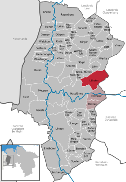 Läget för kommunen Lähden i Landkreis Emsland