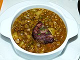 A German lentil soup with blood sausage.