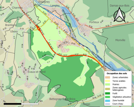 Carte en couleurs présentant l'occupation des sols.