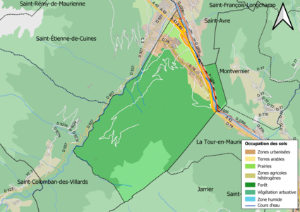 Carte en couleurs présentant l'occupation des sols.