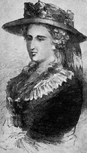 Tête de femme, cheveux bouclés, grand chapeau, col de dentelle